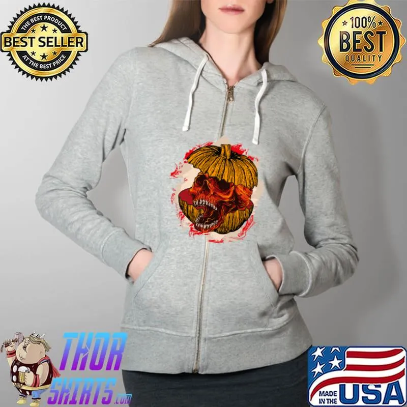 Helloween Skull and pumpkin T-Shirt Full Zip Hooded