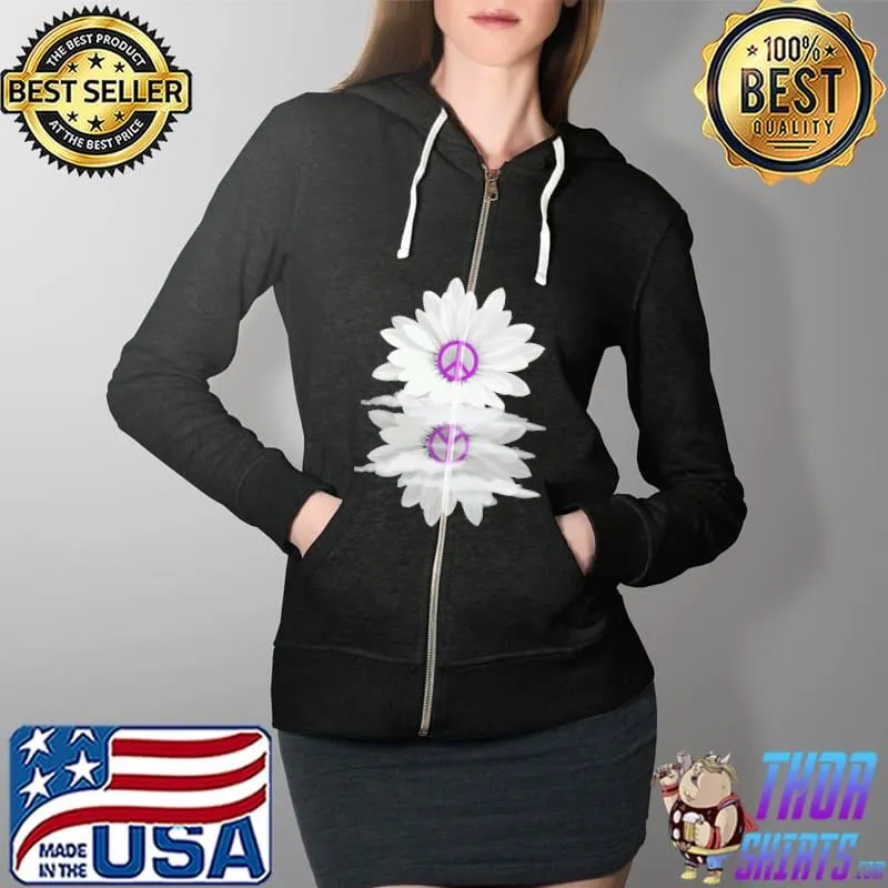 Hippie White Flower Shirt Full Zip Hooded