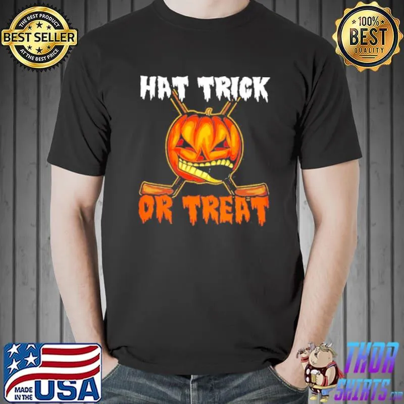 Hockey Halloween hat trick or treat shirt