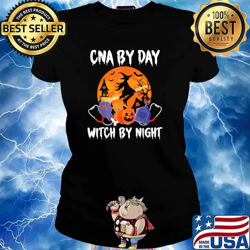 Horror Cna By Day Witch By Night Halloween Certified Nurse Funny T-Shirt Ladies tee