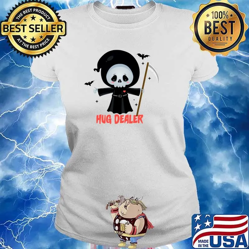 Hug Dealer Grim Reaper Halloween Pun T-Shirt Ladies tee