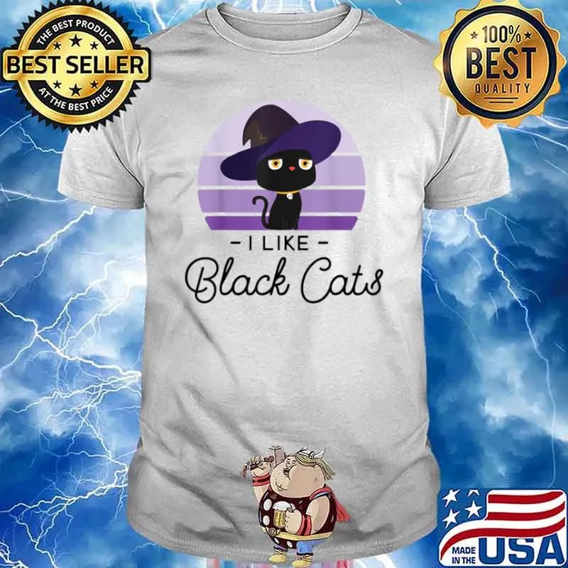 I Like Black Cats with sweet cute Hat Halloween Shirt