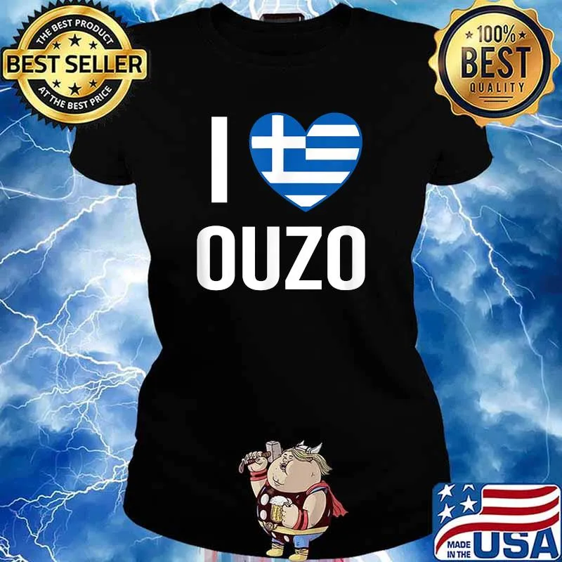 I Love Ouzo Heart Greece Flag Schnapps Ouzo T-Shirt Ladies tee