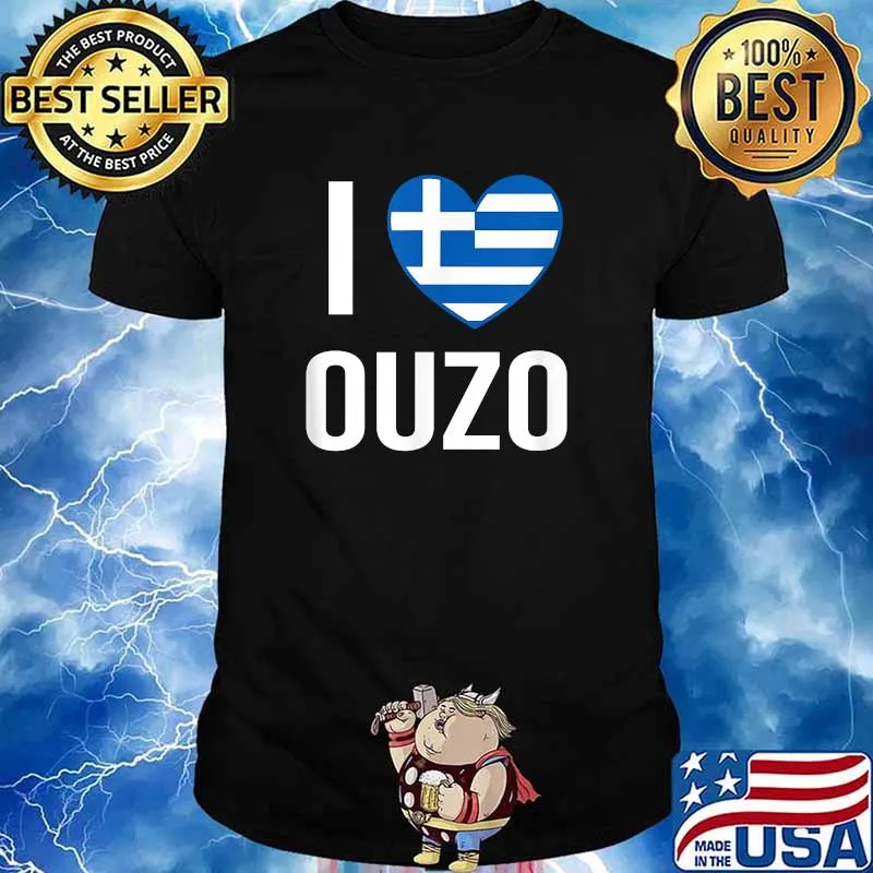 I Love Ouzo Heart Greece Flag Schnapps Ouzo T-Shirt