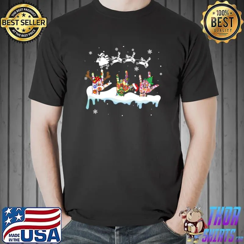 I Love You Sign Language Reindeer Santa Hat Hippie Christmas T-s Unisex