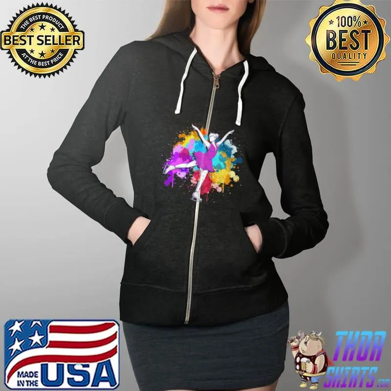Ice Skater Winter Sports Figure Skater Colorful Ice Skating T-s Full Zip Hooded