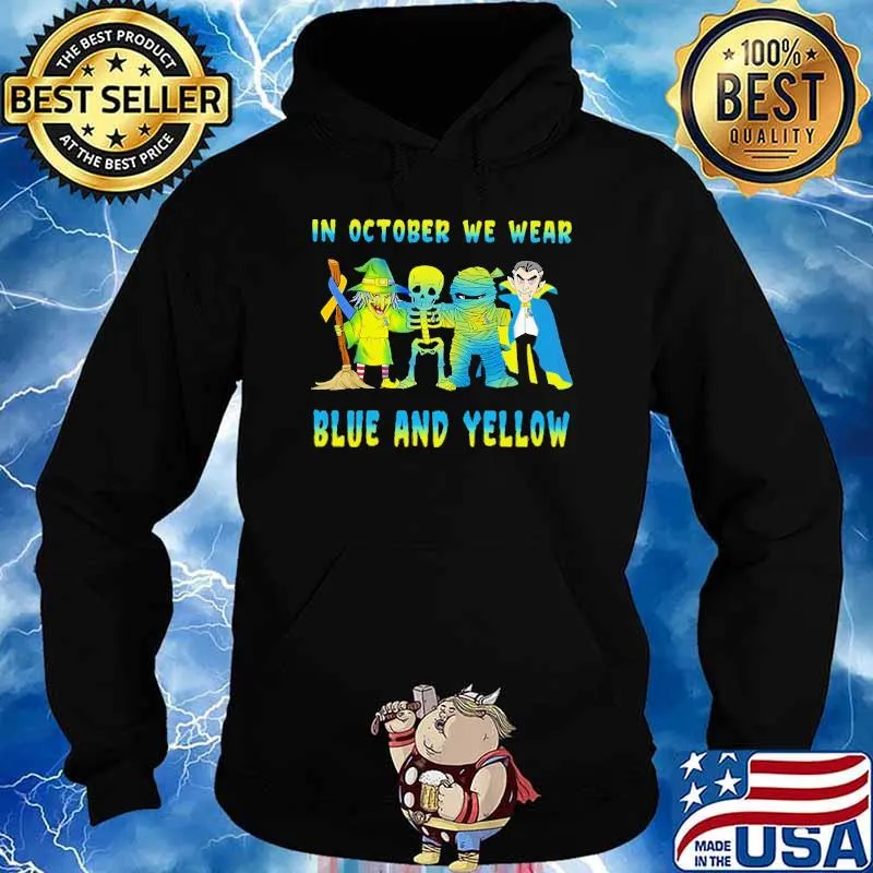 In October We Wear Blue And Yellow Halloween Shirt Hoodie