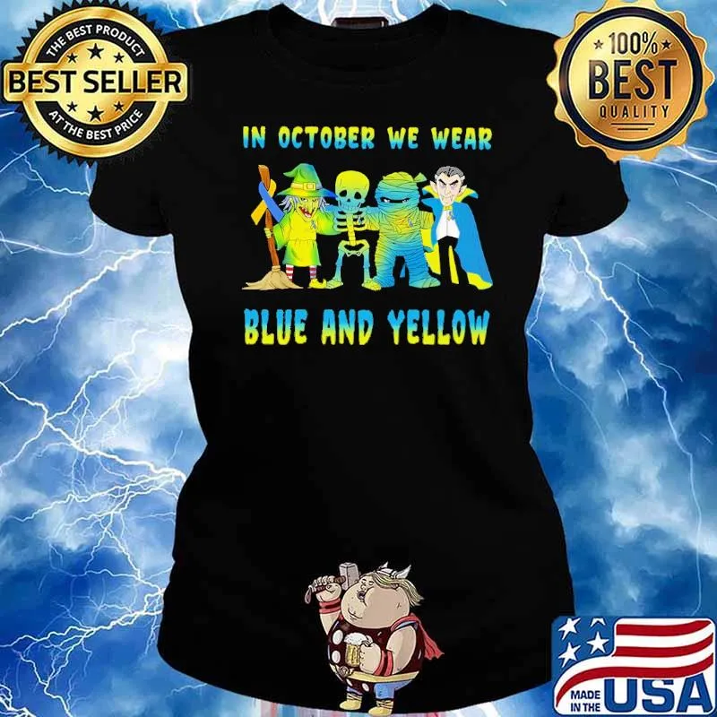 In October We Wear Blue And Yellow Halloween Shirt Ladies tee