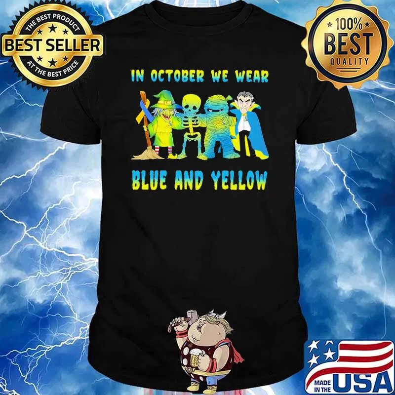 In October We Wear Blue And Yellow Halloween Shirt