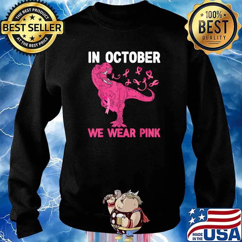 In October We Wear Pink Breast Cancer Trex Dino Kids Toddler T-Shirt Sweater