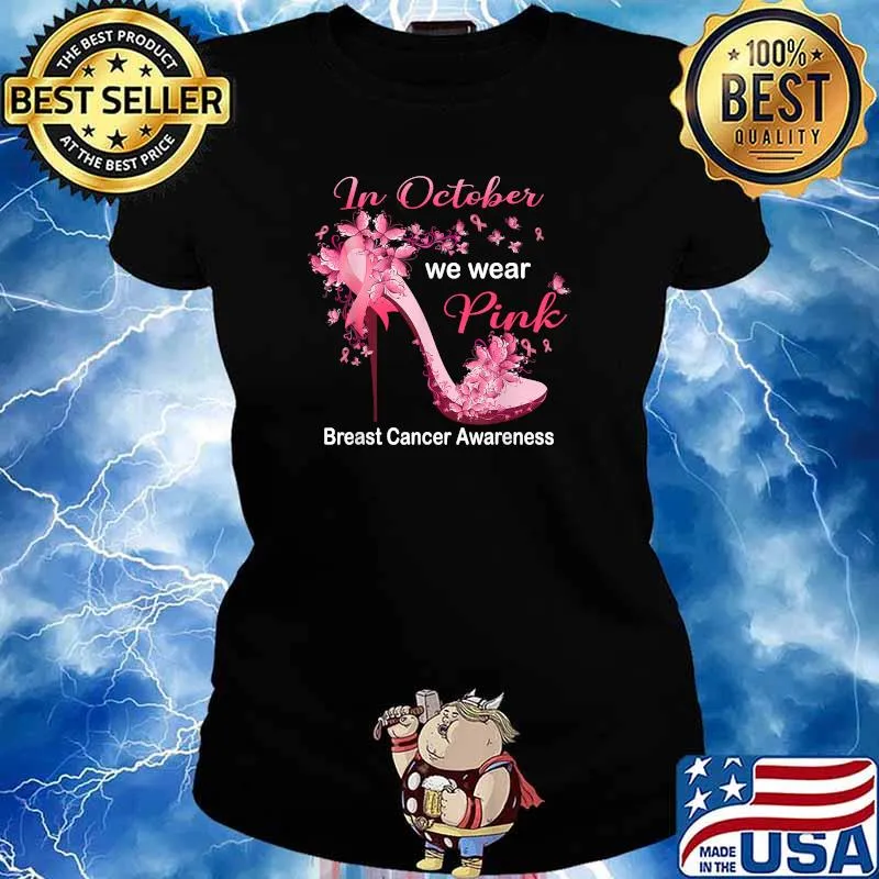 In October We Wear Pink Butterflies Breast Cancer Awareness T-Shirt Ladies tee