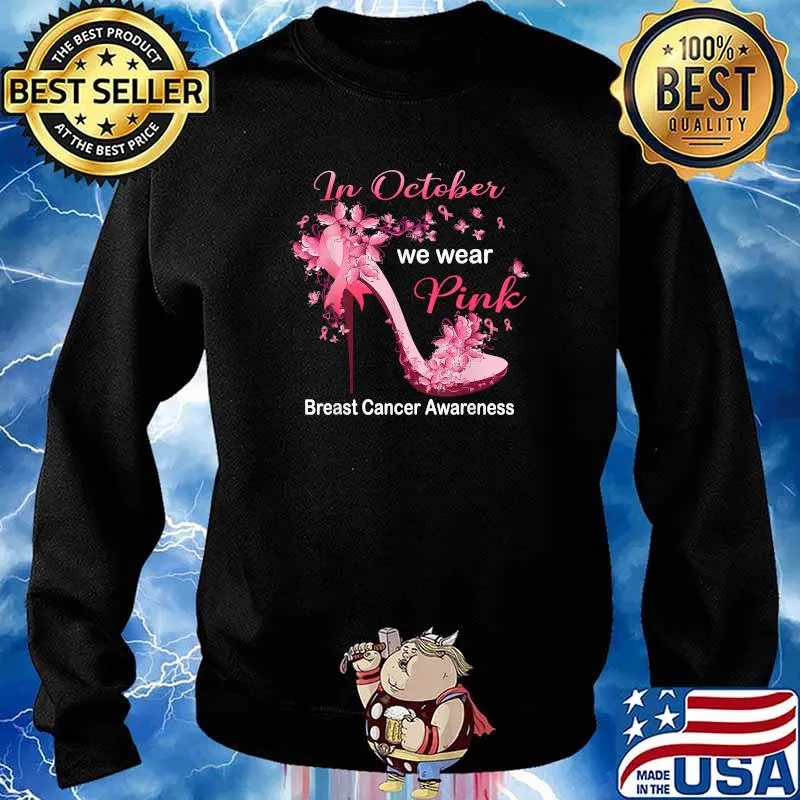 In October We Wear Pink Butterflies Breast Cancer Awareness T-Shirt Sweater