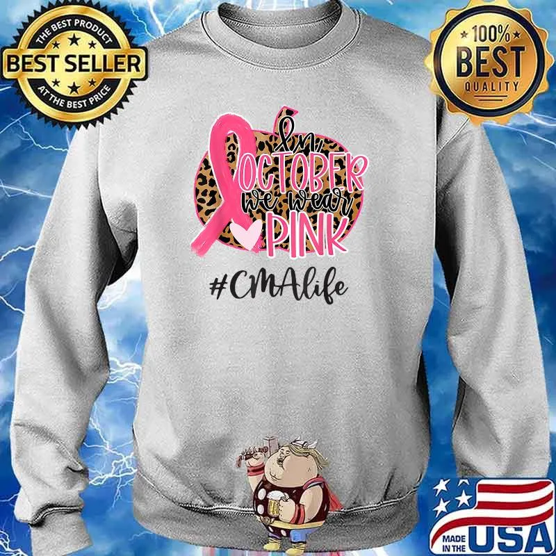 In October We Wear Pink CMA Life Leopard Pumpkin T-Shirt Sweater