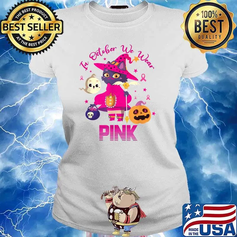 In October We Wear Pink Halloween Breast Cancer Awareness T-Shirt Ladies tee