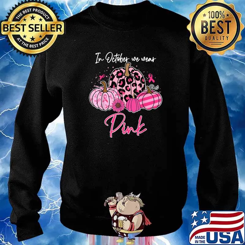 In October We Wear Pink Pumpkin Breast Cancer Awareness Pumpkin Leoprad T-Shirt Sweater