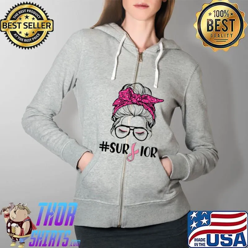 In October We Wear Pink Ribbon Survivor T-Shirt Full Zip Hooded