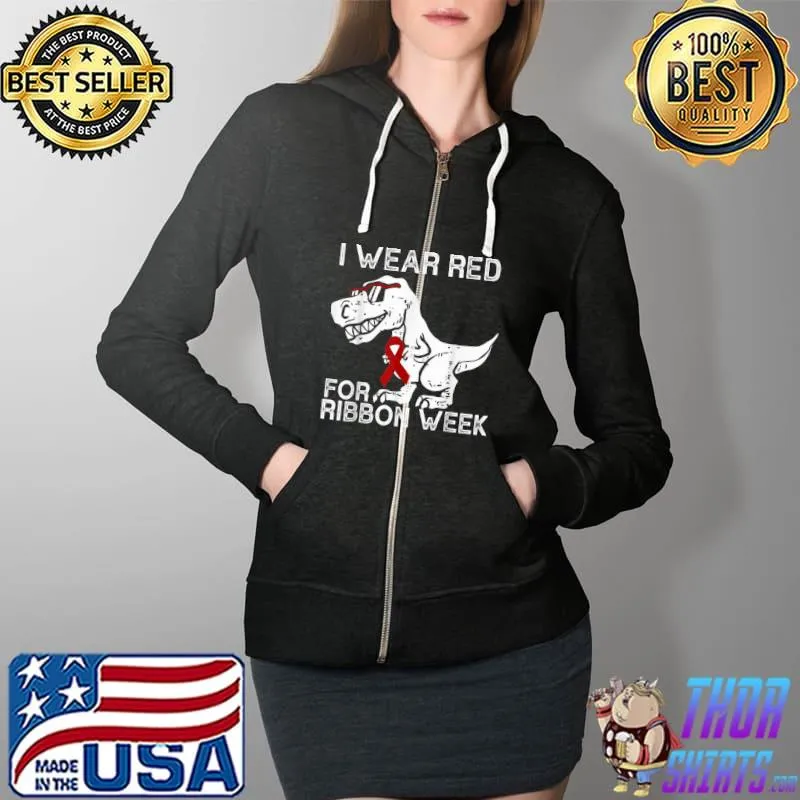 In October We Wear Red Ribbon Squad Week Awareness Kids Boy T-Shirt Full Zip Hooded