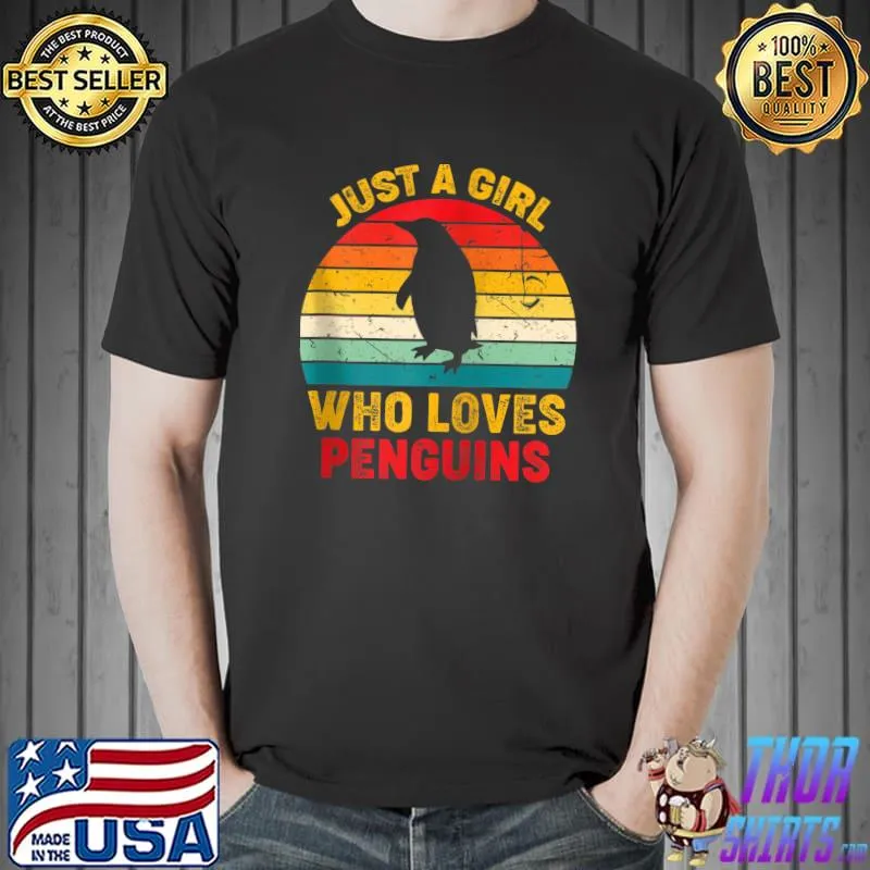 Just A Girl Who Loves Penguins Retro Sunset Penguin Lovers T-shirt