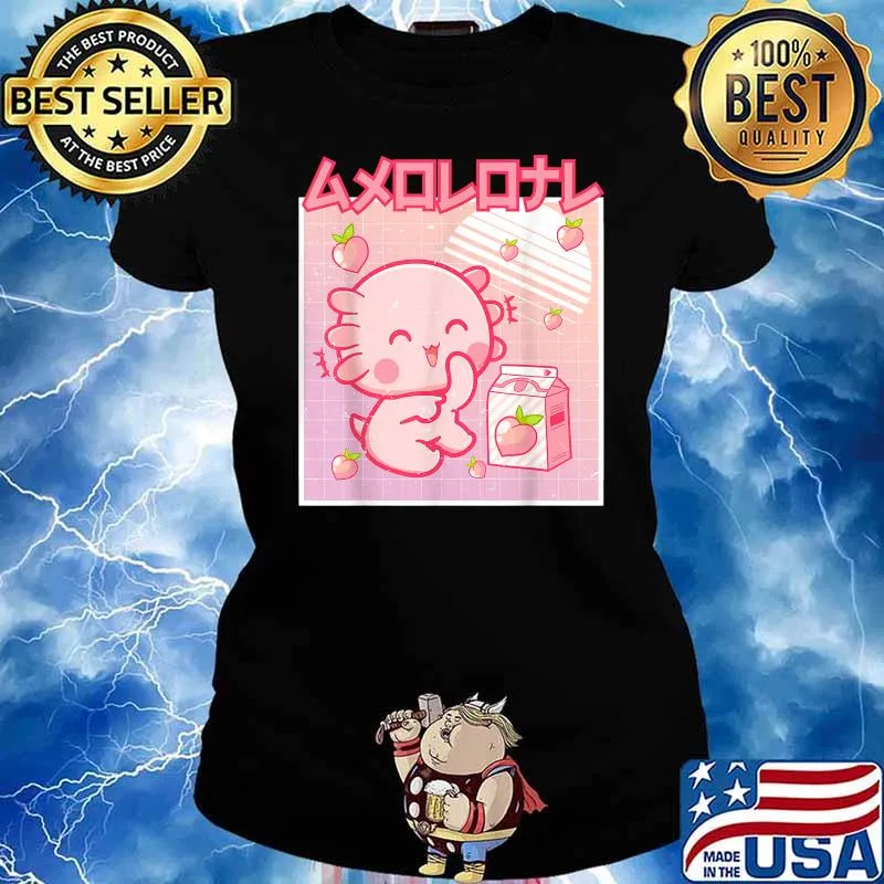 Kawaii Axolotl Peach Milk Shake Carton Japanese Anime T-Shirt Ladies tee