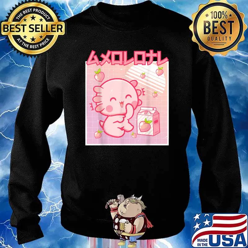 Kawaii Axolotl Peach Milk Shake Carton Japanese Anime T-Shirt Sweater