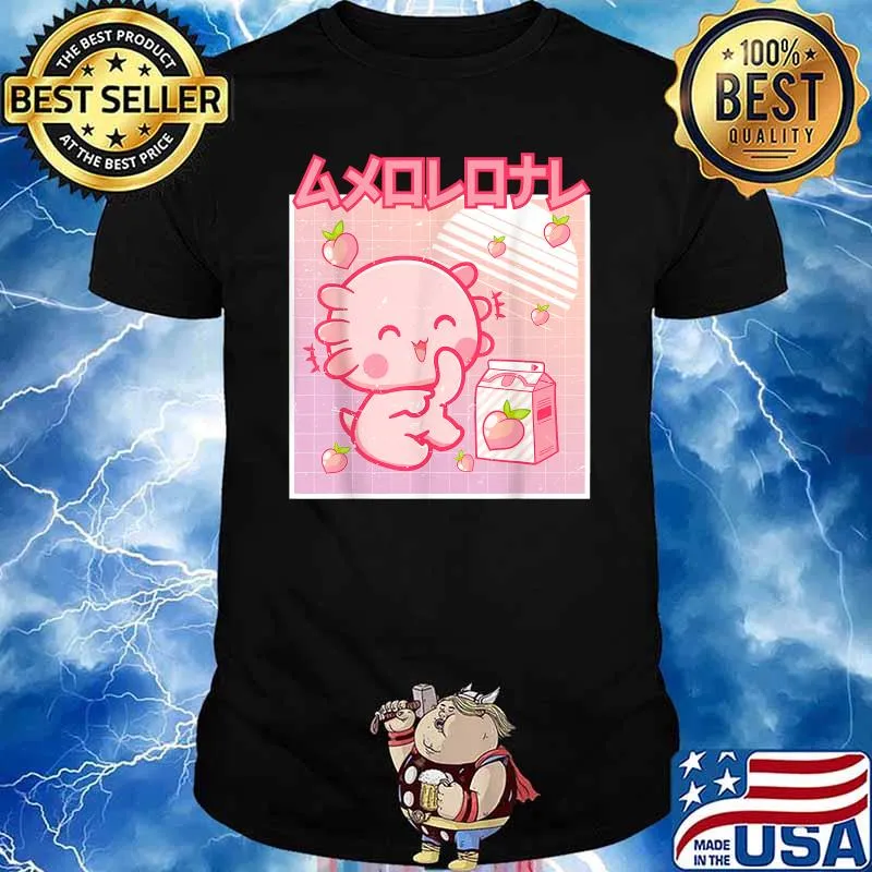 Kawaii Axolotl Peach Milk Shake Carton Japanese Anime T-Shirt