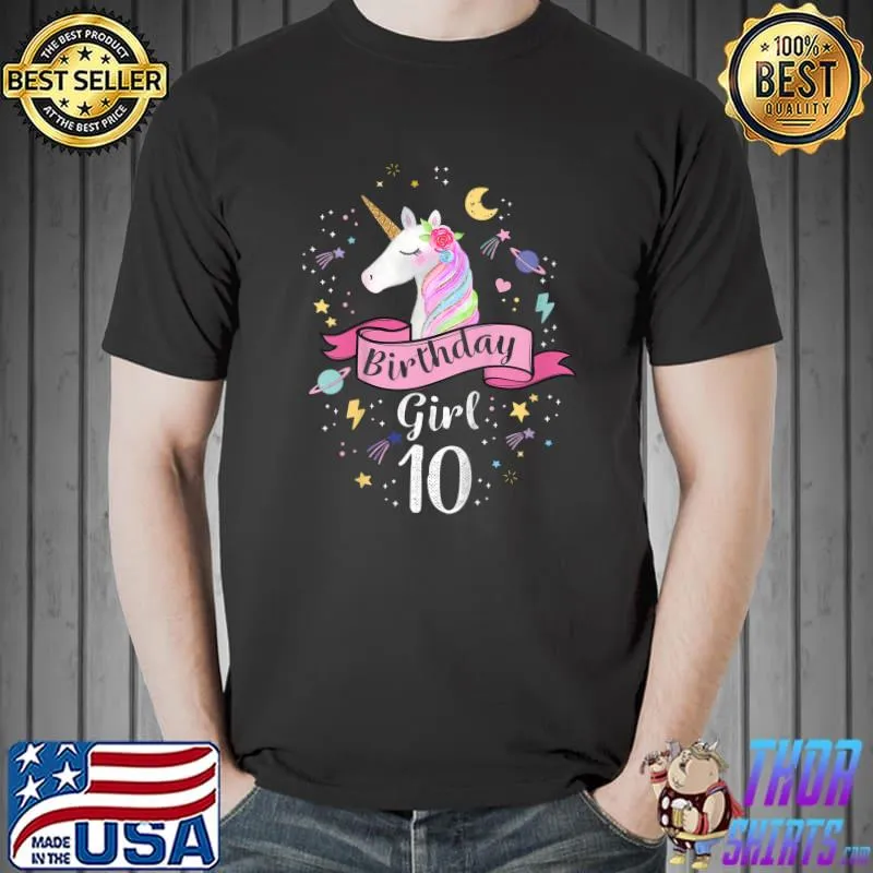 Kids 10 Year Old Girl Birthday Unicorn Shirt