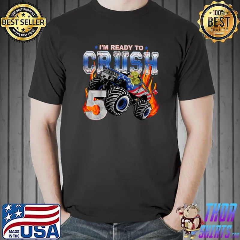 Kids 5 Years - Boys Monster Truck, 5rd Birthday Dinosaurs TeRex T-Shirt