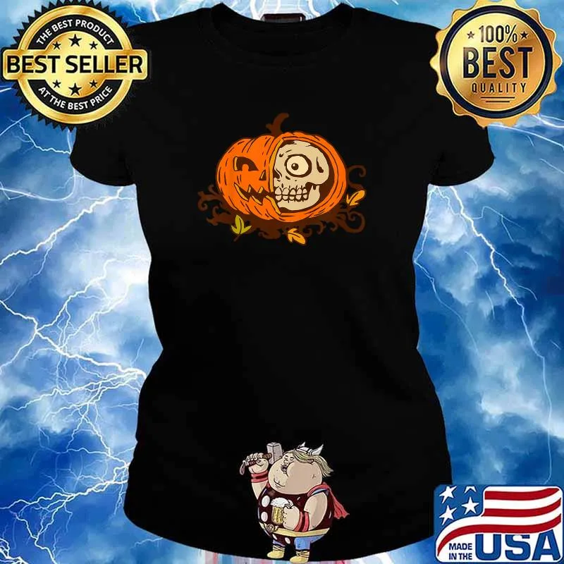Kids Creepy Skull Pumpkin Halloween Scary T-Shirt Ladies tee