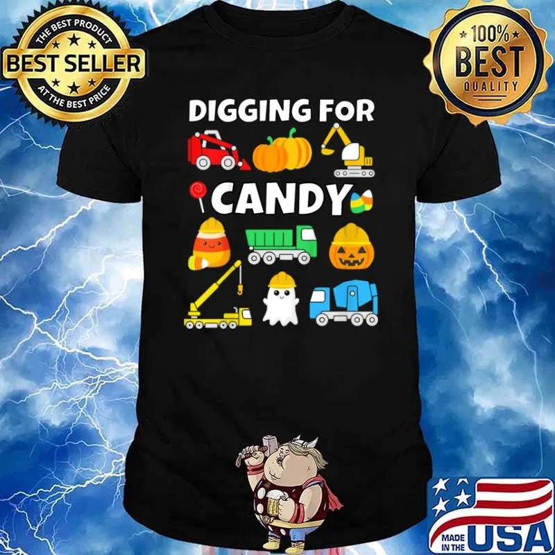 Kids Digging for Candy Excavator Halloween Construction Vehicles Shirt