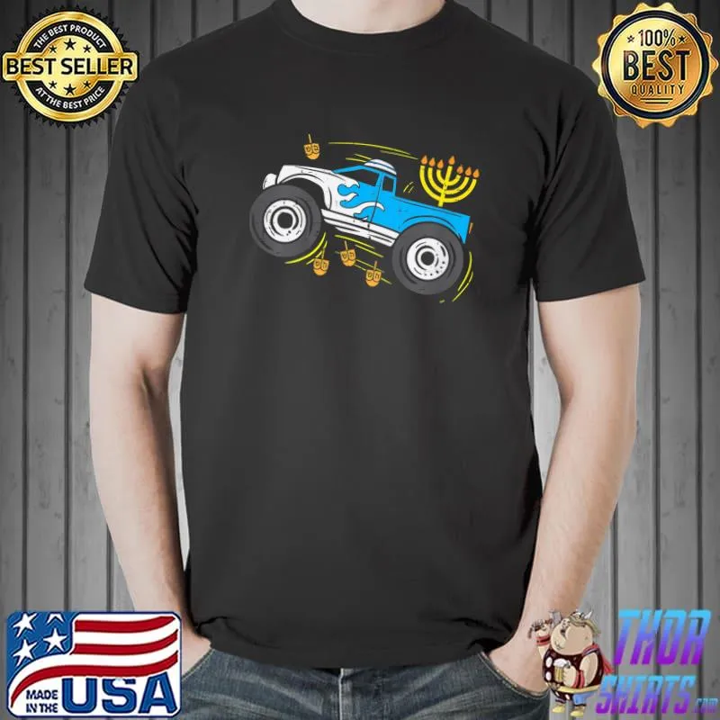 Kids Monster Truck Menorah Dreidel Toddler Boys Hanukkah Kids T-Shirt
