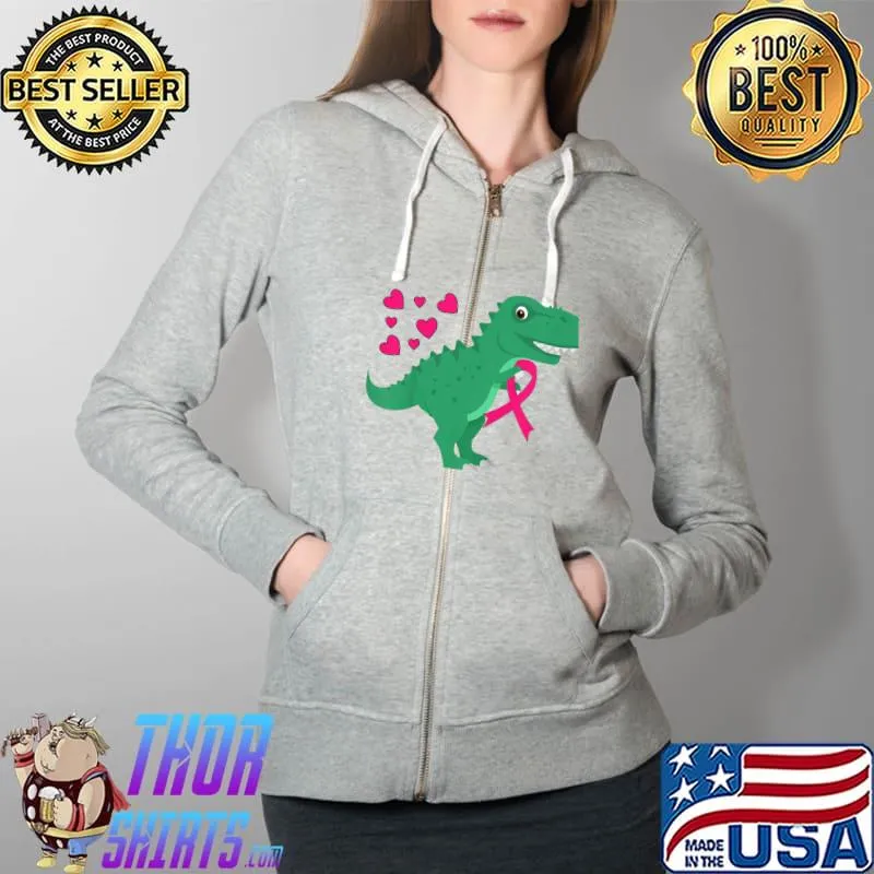Kids Pink Ribbon T-Rex Shirt Breast Cancer Awareness Boys Toddler T-Shirt Full Zip Hooded