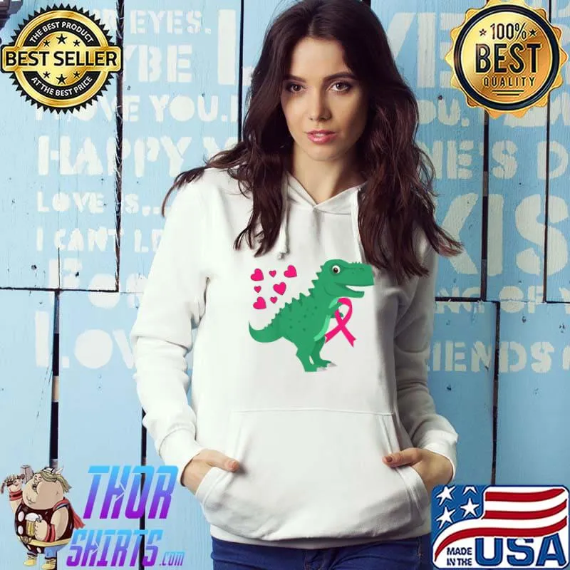 Kids Pink Ribbon T-Rex Shirt Breast Cancer Awareness Boys Toddler T-Shirt Hoodie