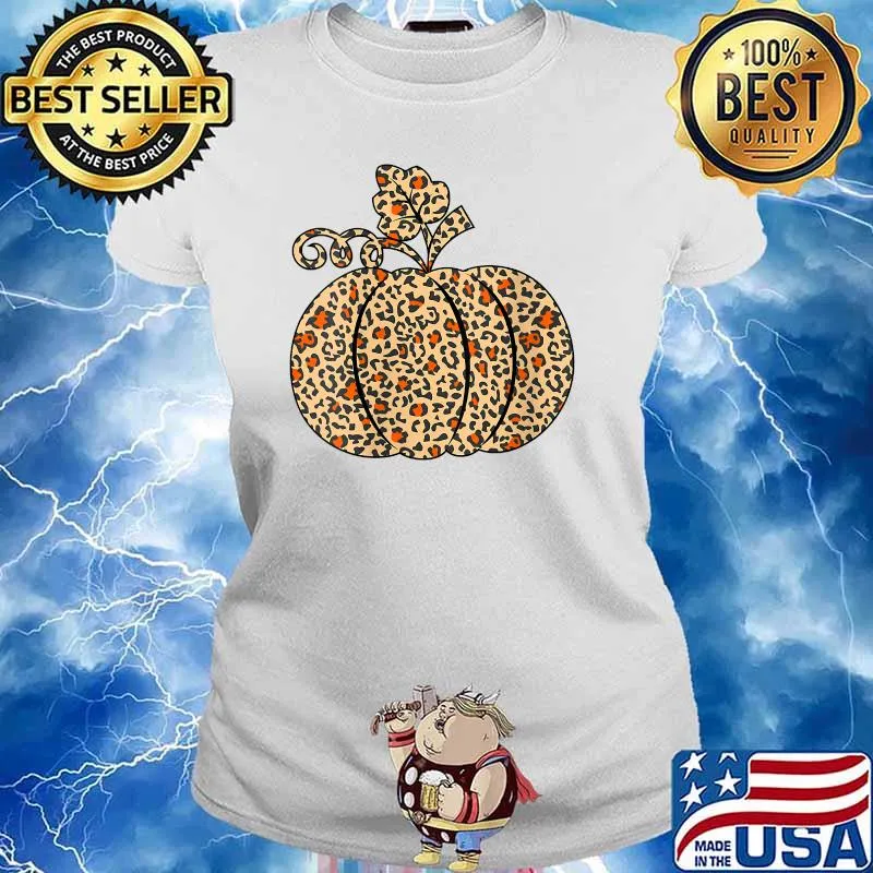 Leopard or Cheetah Print Pumpkin Halloween Thanksgiving Fall T-Shirt Ladies tee