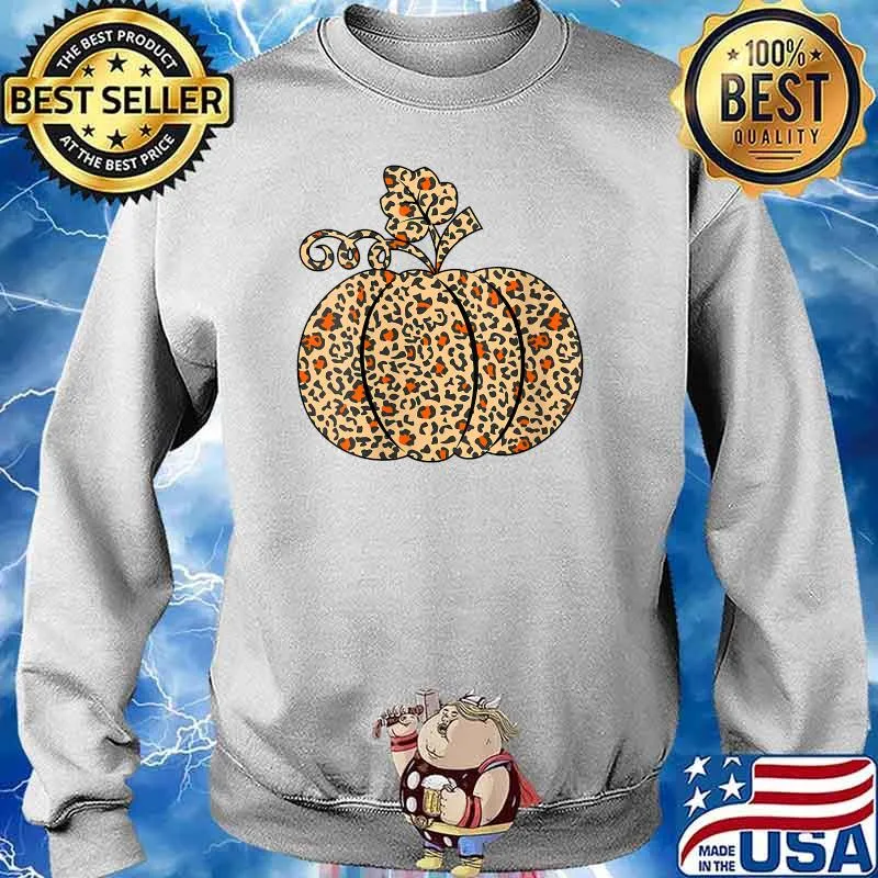 Leopard or Cheetah Print Pumpkin Halloween Thanksgiving Fall T-Shirt Sweater