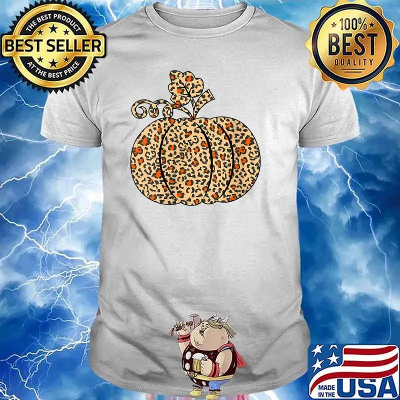 Leopard or Cheetah Print Pumpkin Halloween Thanksgiving Fall T-Shirt