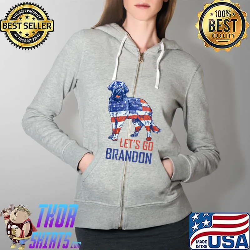 Let's Go Brandon Retro Dog US Flag Funny Conservative Gift T-Shirt Full Zip Hooded