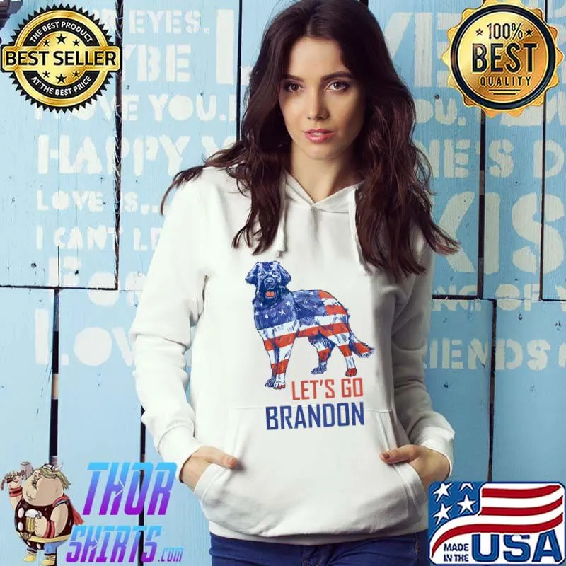 Let's Go Brandon Retro Dog US Flag Funny Conservative Gift T-Shirt Hoodie