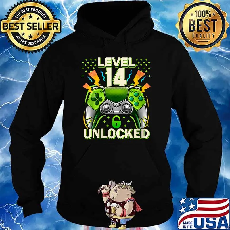 Level 14 Unlocked Video Game 14th Birthday Gamer Gift Boys T-Shirt Hoodie
