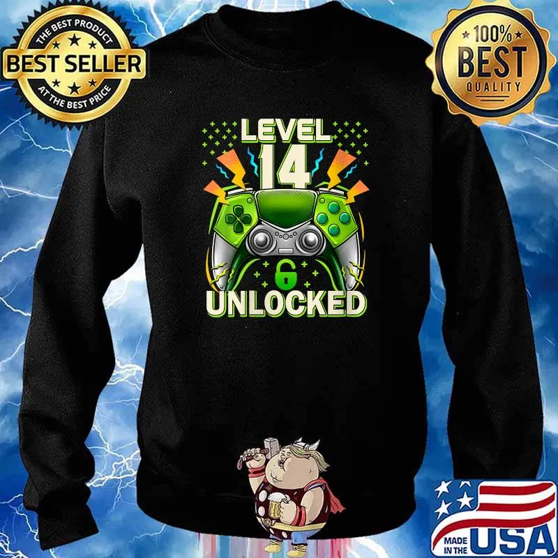 Level 14 Unlocked Video Game 14th Birthday Gamer Gift Boys T-Shirt Sweater