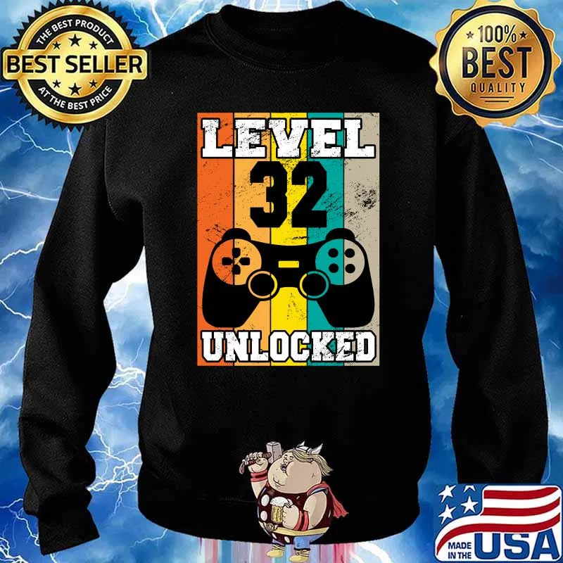 level 32 unlocked 32 Years Old retro 80s 32nd Birthday gamer T-s Sweater