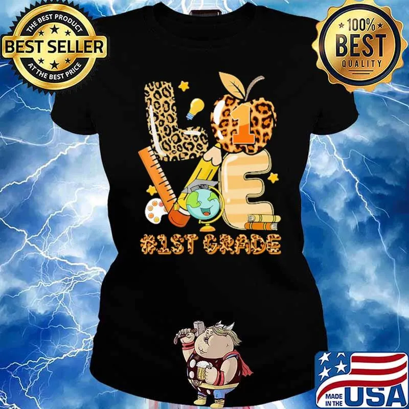 Love 1st Grade Apple Pen Ruler Book Shirt Ladies tee