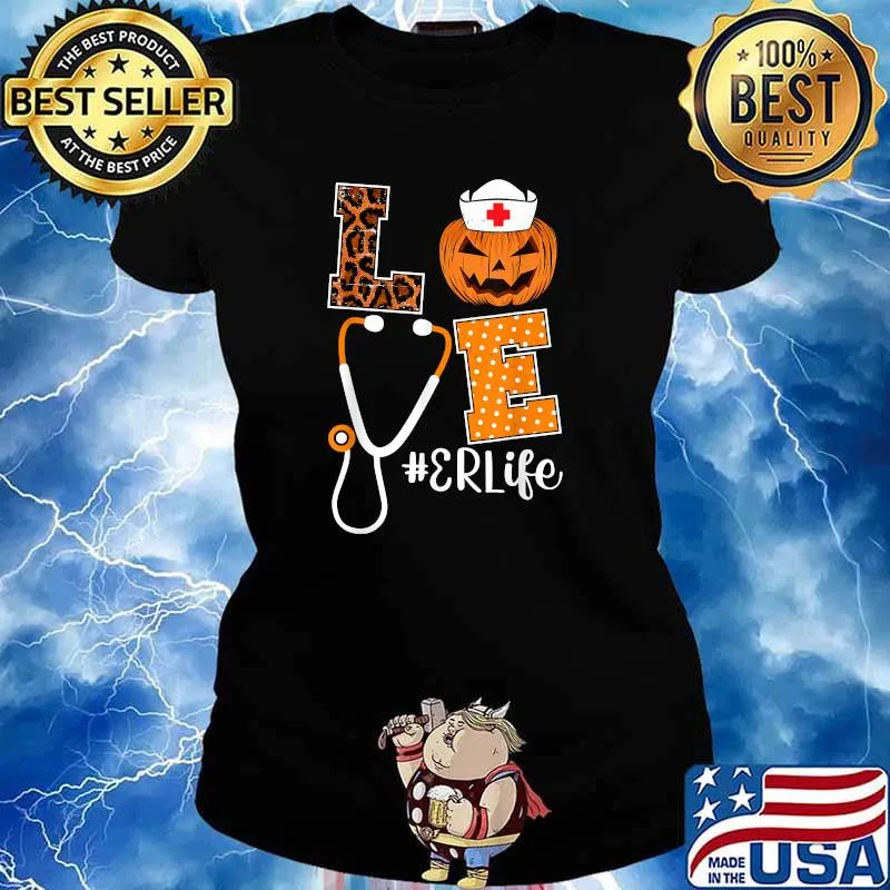 Love ER Life Nurse Halloween Costume Pumpkin Stethoscope T-Shirt Ladies tee