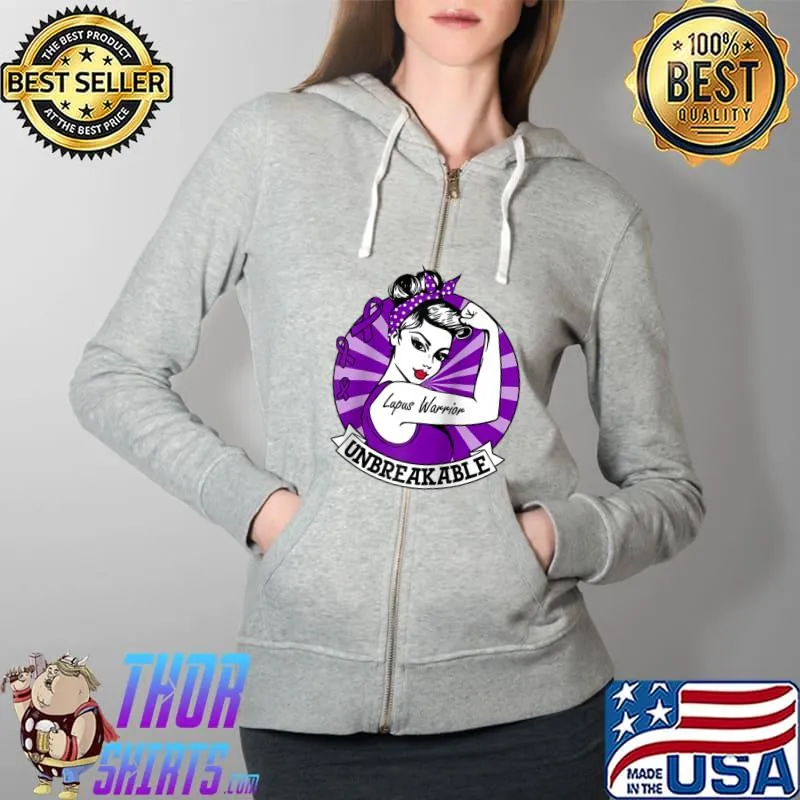 Lupus Warrior Shirt Lupus Unbreakable Awareness Raglan Baseball T-s Full Zip Hooded