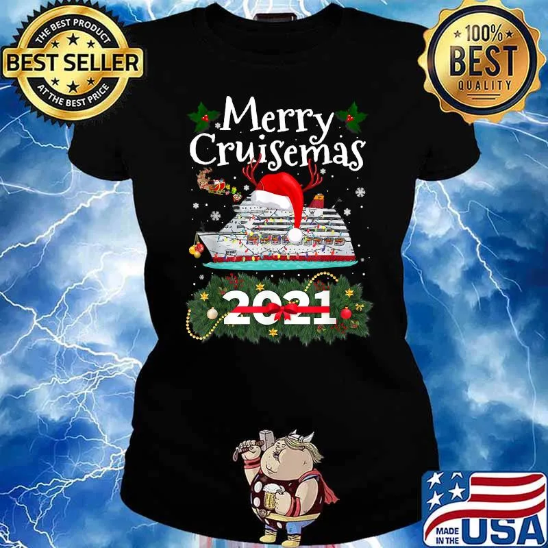 Merry Cruisemas 2021 Christmas Santa Reindeer Cruise Funny T-Shirt Ladies tee