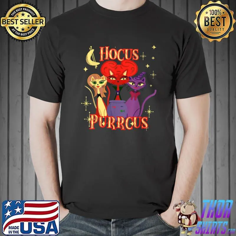 Mid-Century Modern Cats Funny Witch Halloween Hocus Purrcus T-Shirt