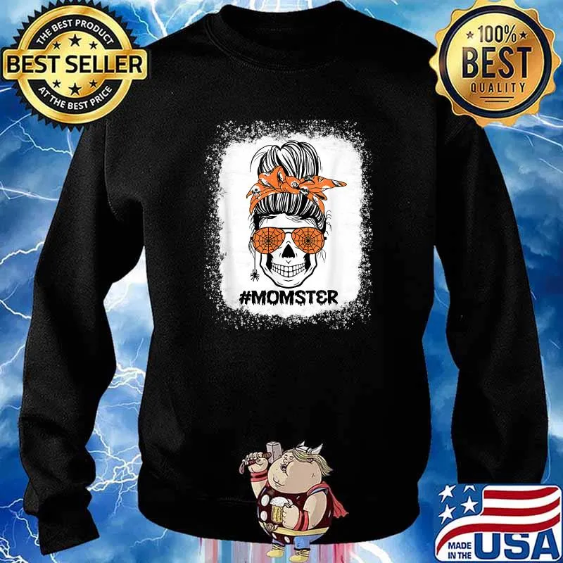 Momster Halloween Costume Skull Mom Messy Hair Bun Monster T-Shirt Sweater