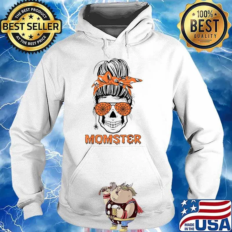 Momster Halloween Costume Skull Mom Messy Hair Bun T-Shirt Hoodie