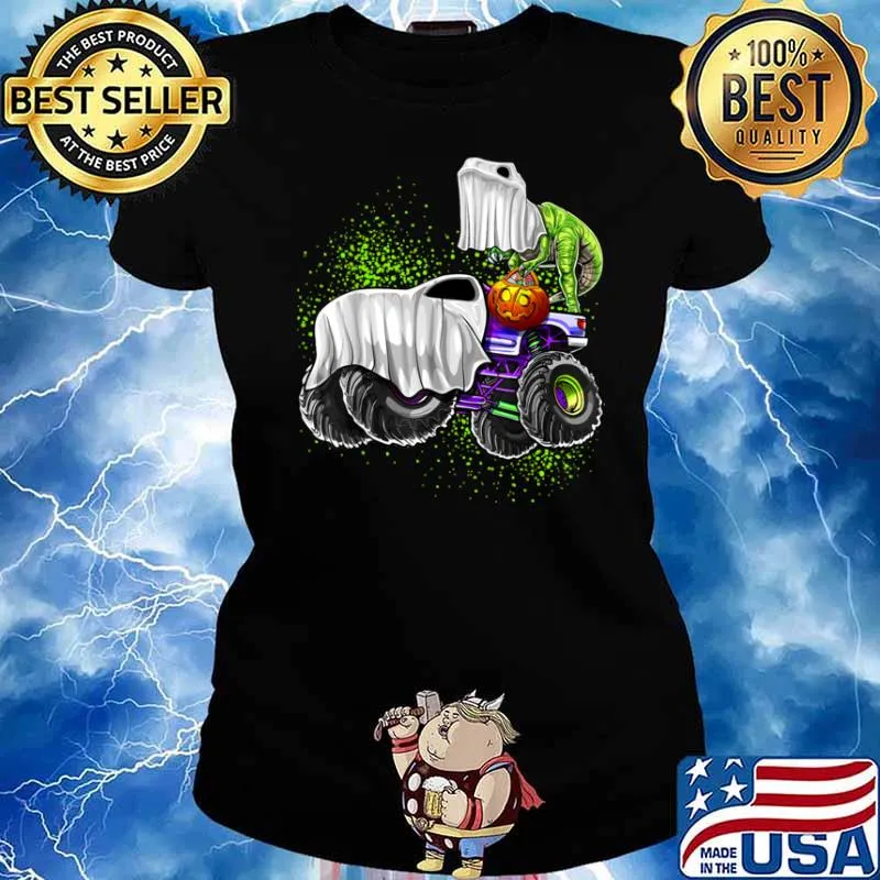 Monster Truck Dinosaur Ghost Halloween Trick Or Treat Boys Shirt Ladies tee
