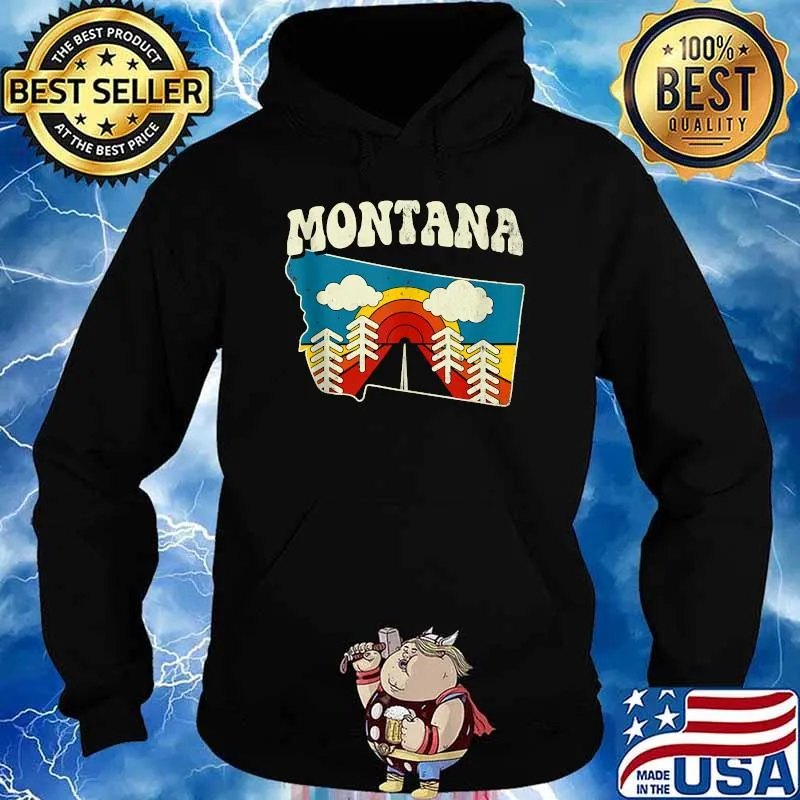 Montana Vintage State Rainbow Hippie Retro 70s Map T-s Hoodie