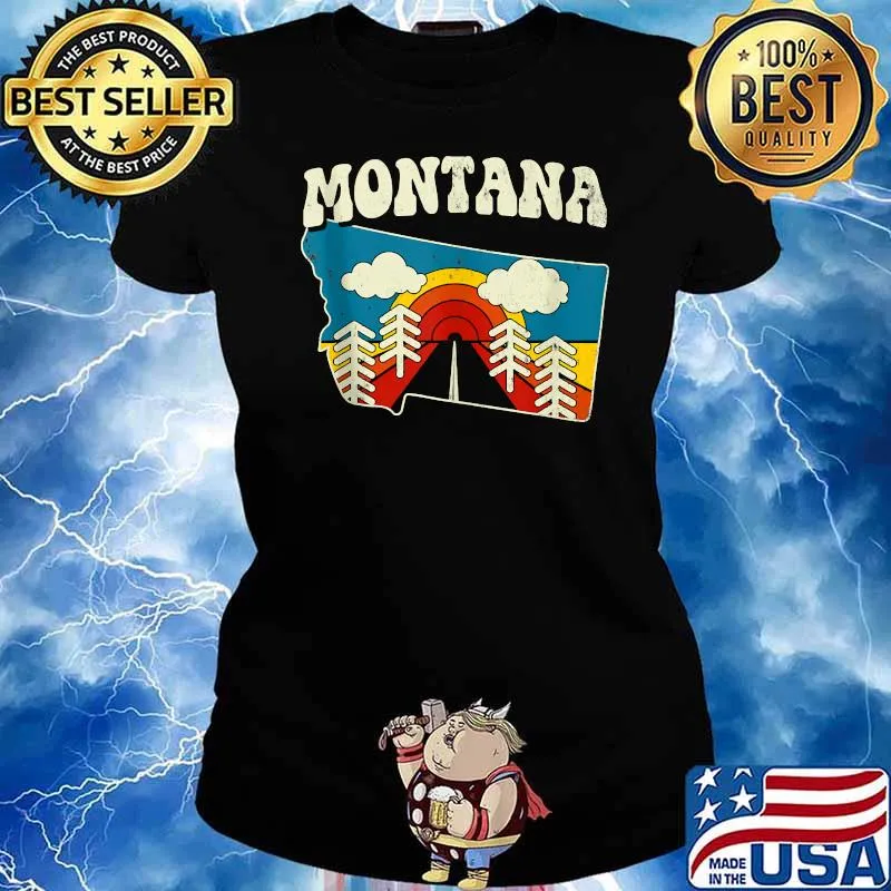 Montana Vintage State Rainbow Hippie Retro 70s Map T-s Ladies tee